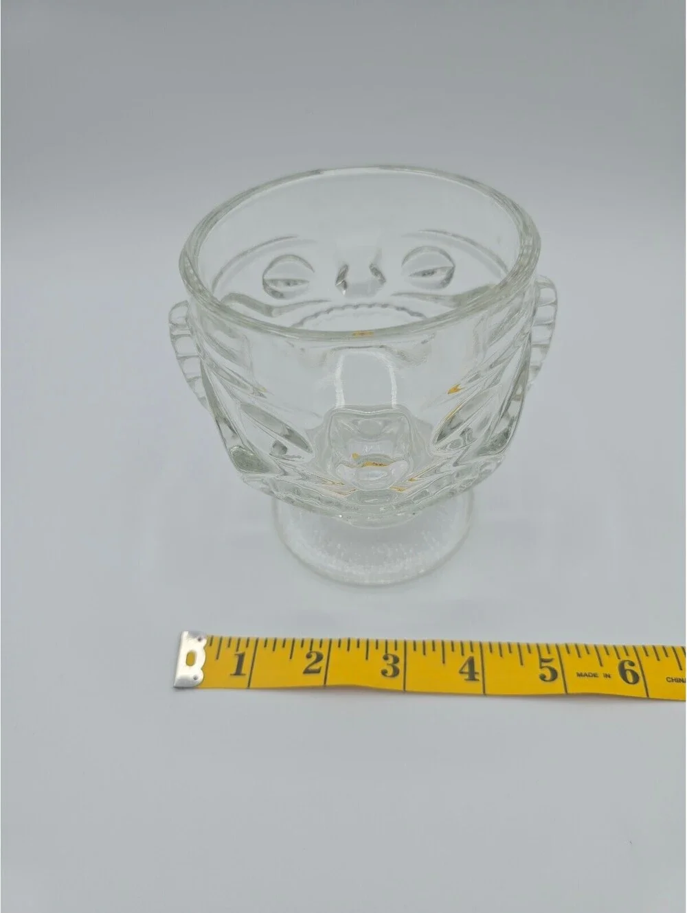 Vintage Indiana Glass Tiki Face Clear Footed Goblets Set of 2 Barware 1970s